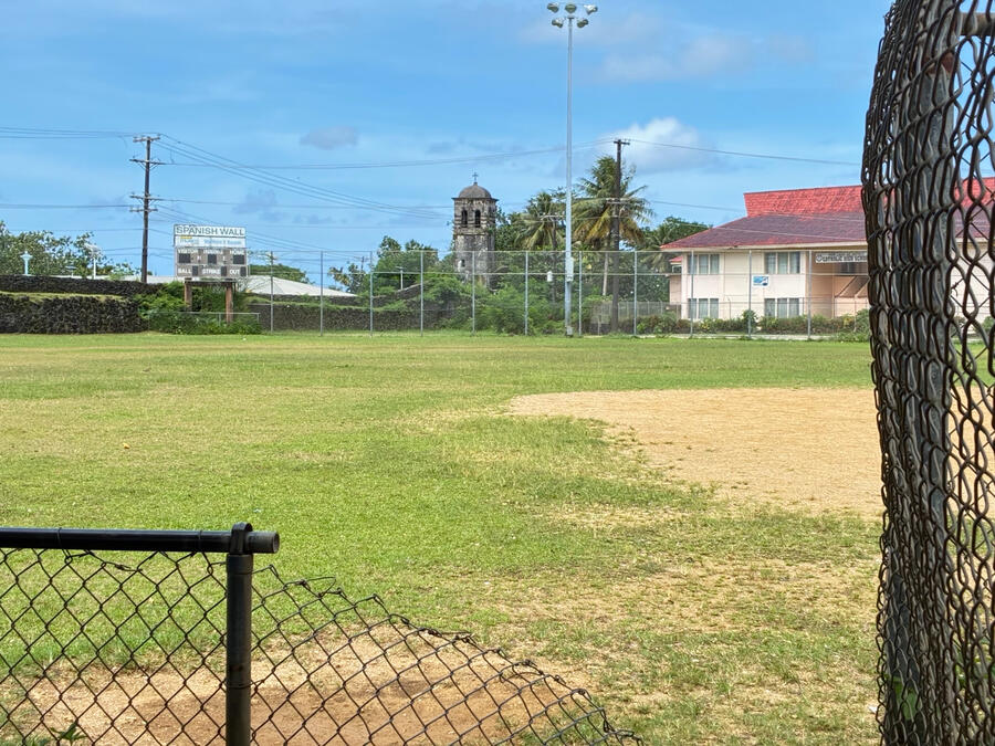 Micronesia 2025 Spanish Wall playing field and German Church behind